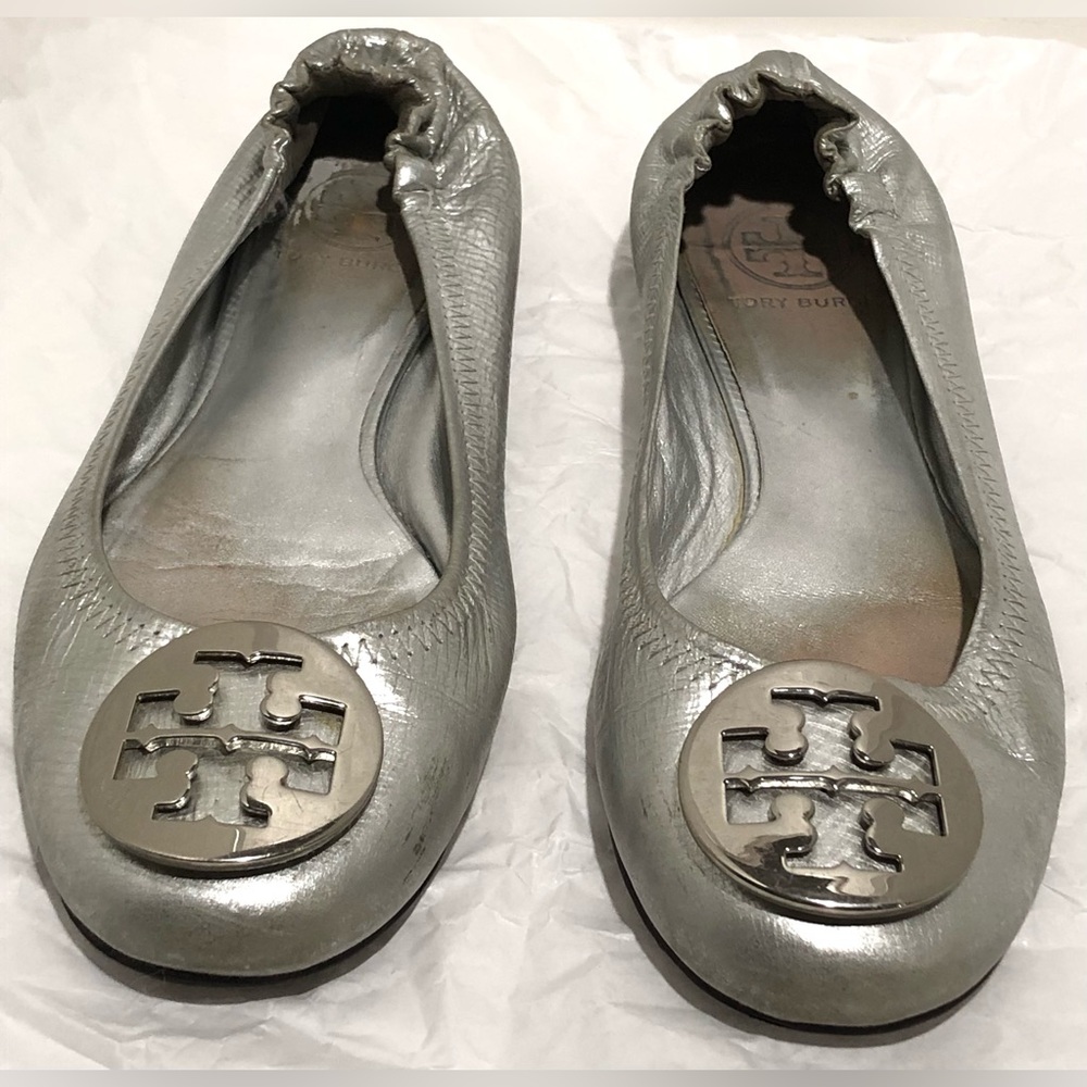 Tory Burch Metallic Silver Loafers - Picture 3 of 9